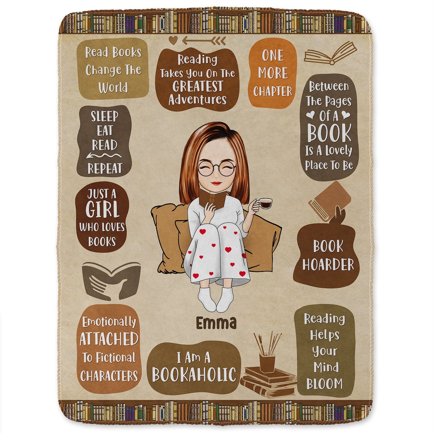 Chibi Reading My Reading Blanket - Gift For Book Lovers - Personalized Fleece Blanket