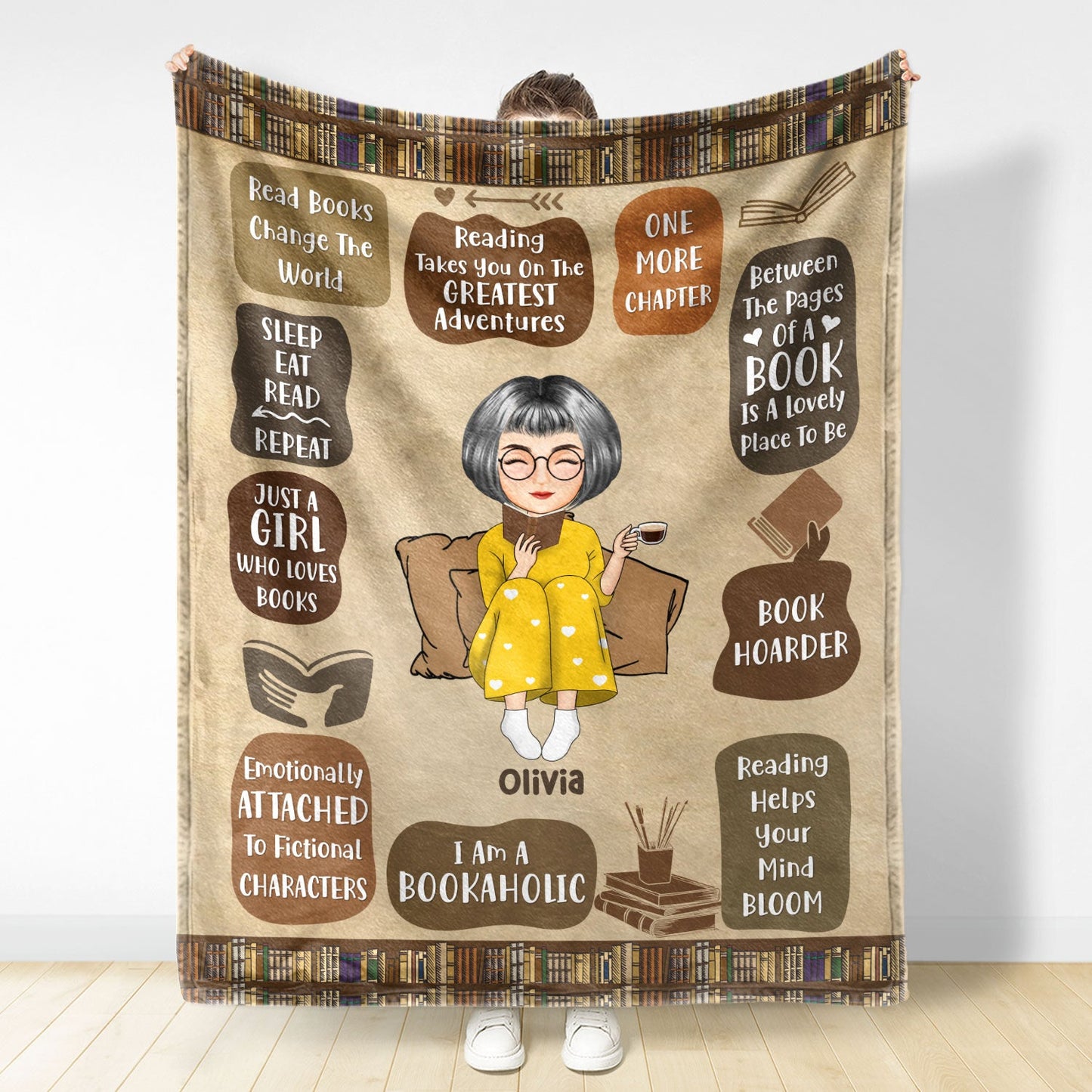 Chibi Reading My Reading Blanket - Gift For Book Lovers - Personalized Fleece Blanket