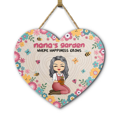 Garden Where Happiness Grows - Gift For Grandma - Personalized Custom Shaped Wood Sign