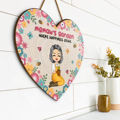 Garden Where Happiness Grows - Gift For Grandma - Personalized Custom Shaped Wood Sign