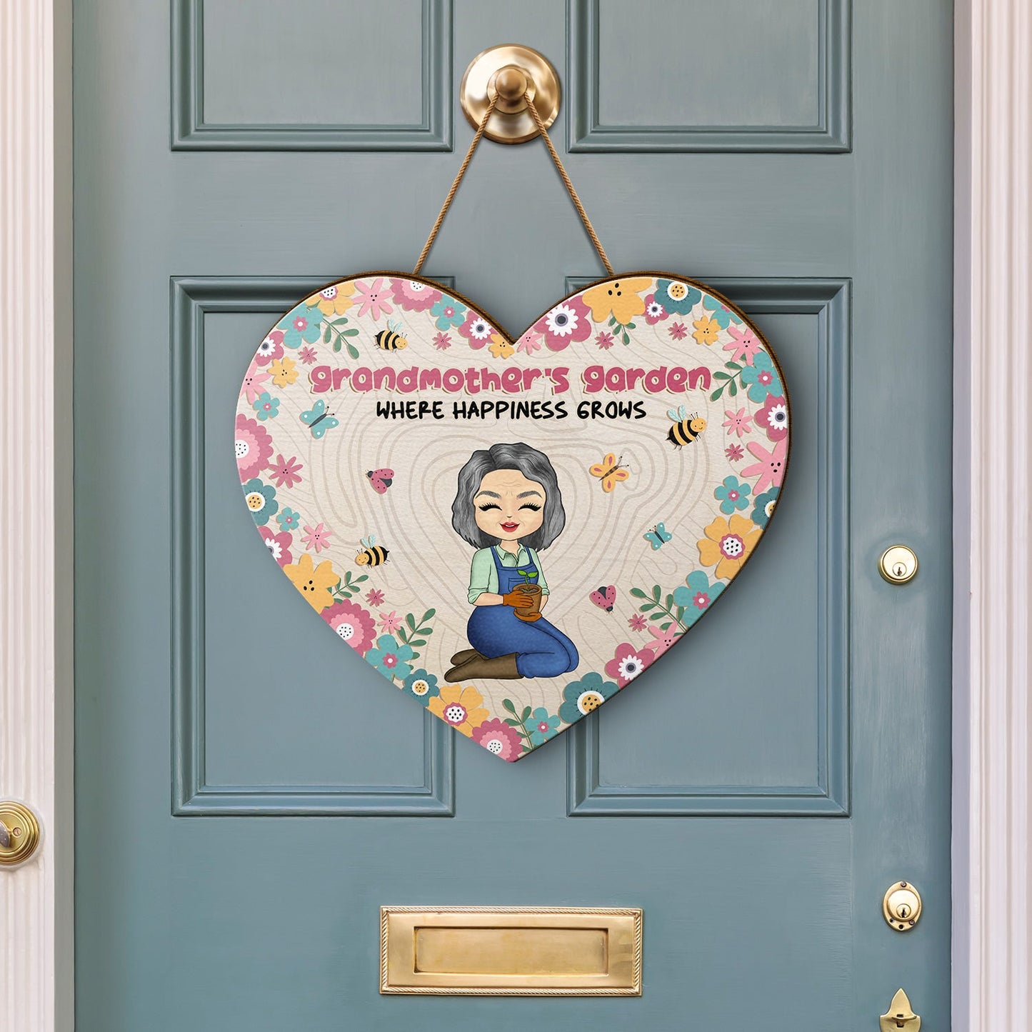 Garden Where Happiness Grows - Gift For Grandma - Personalized Custom Shaped Wood Sign