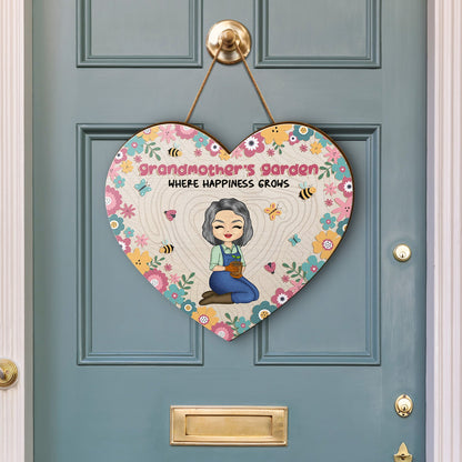 Garden Where Happiness Grows - Gift For Grandma - Personalized Custom Shaped Wood Sign