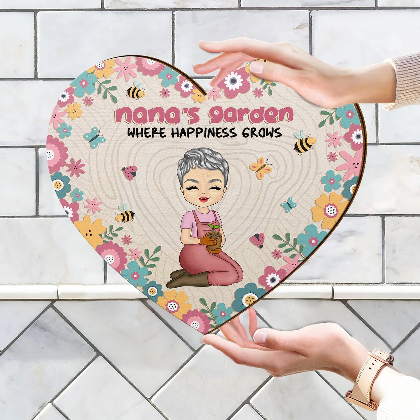 Garden Where Happiness Grows - Gift For Grandma - Personalized Custom Shaped Wood Sign