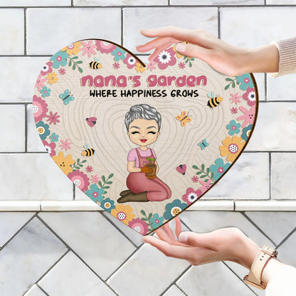 Garden Where Happiness Grows - Gift For Grandma - Personalized Custom Shaped Wood Sign