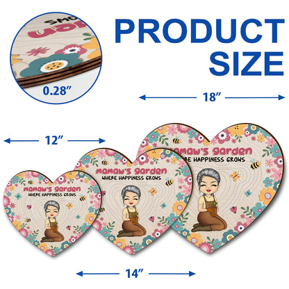 Garden Where Happiness Grows - Gift For Grandma - Personalized Custom Shaped Wood Sign