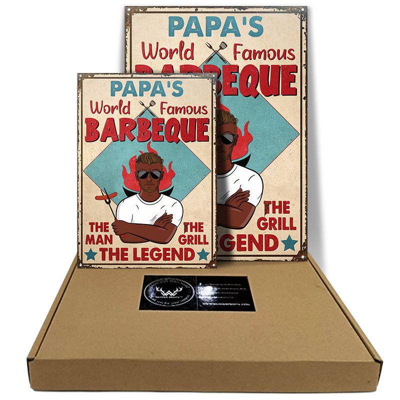 BBQ Dad Grandpa World Famous The Grill The Legend - Personalized Custom Classic Metal Signs