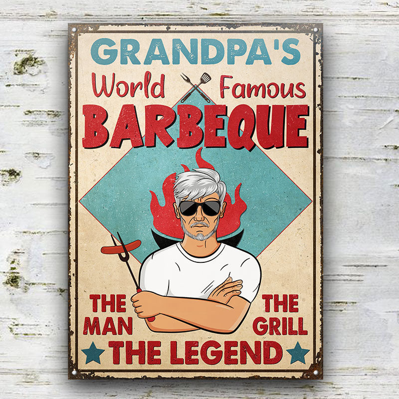 BBQ Dad Grandpa World Famous The Grill The Legend - Personalized Custom Classic Metal Signs