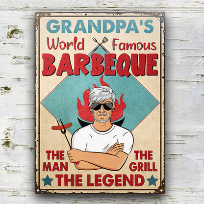 BBQ Dad Grandpa World Famous The Grill The Legend - Personalized Custom Classic Metal Signs