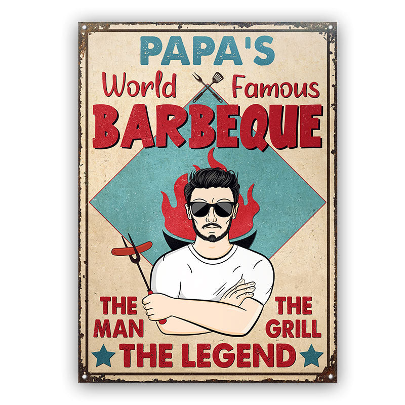 BBQ Dad Grandpa World Famous The Grill The Legend - Personalized Custom Classic Metal Signs