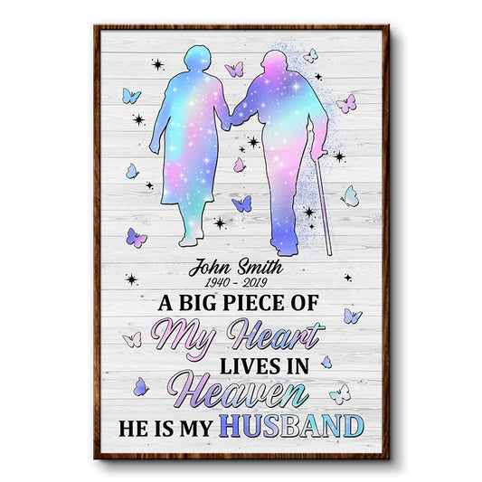 A Big Piece Of My Heart Lives In Heaven Old Couple - Memorial Gift - Personalized Custom Poster