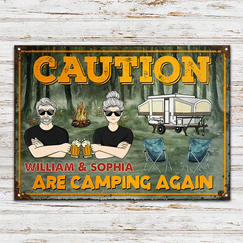 Warning Camping Again - Personalized Custom Classic Metal Signs