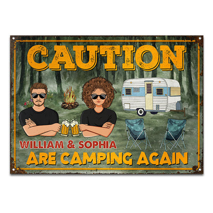 Warning Camping Again - Personalized Custom Classic Metal Signs