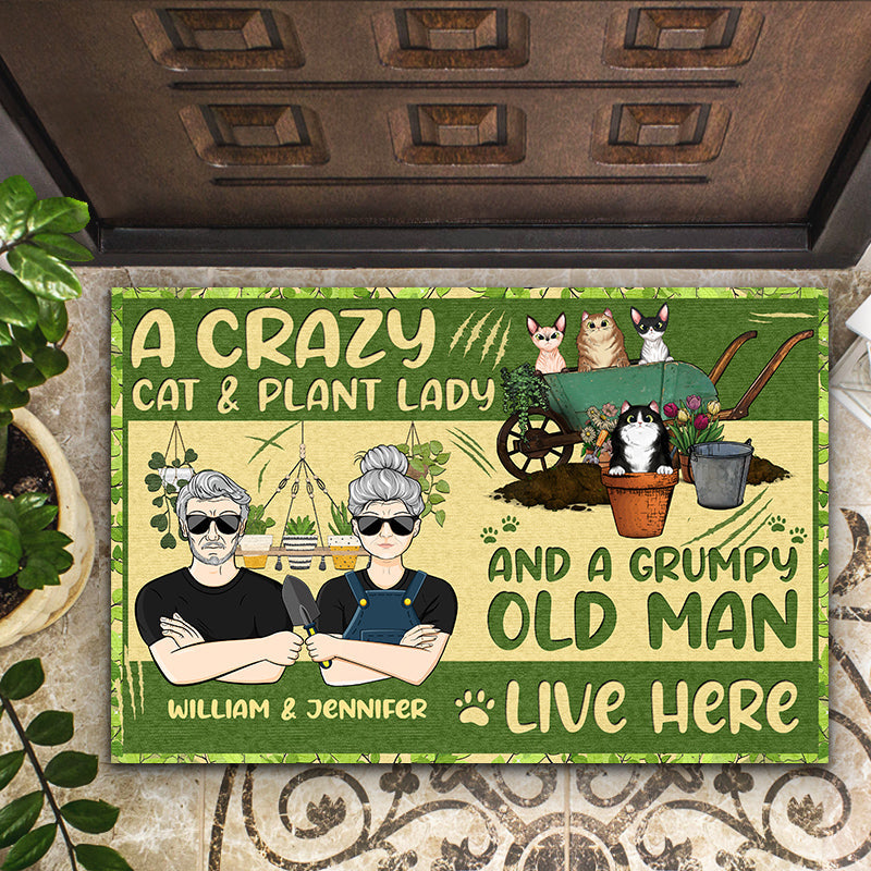 Live Here Gardening Cat Lovers - Personalized Custom Doormat
