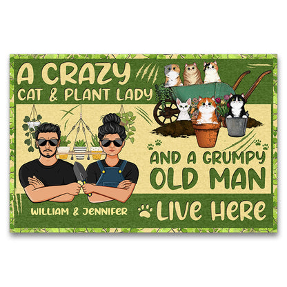 Live Here Gardening Cat Lovers - Personalized Custom Doormat