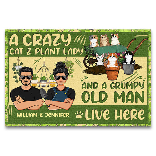 Live Here Gardening Cat Lovers - Personalized Custom Doormat