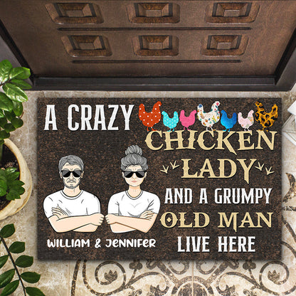 A Crazy Chicken Lady Live Here Farm Chicken - Personalized Custom Doormat