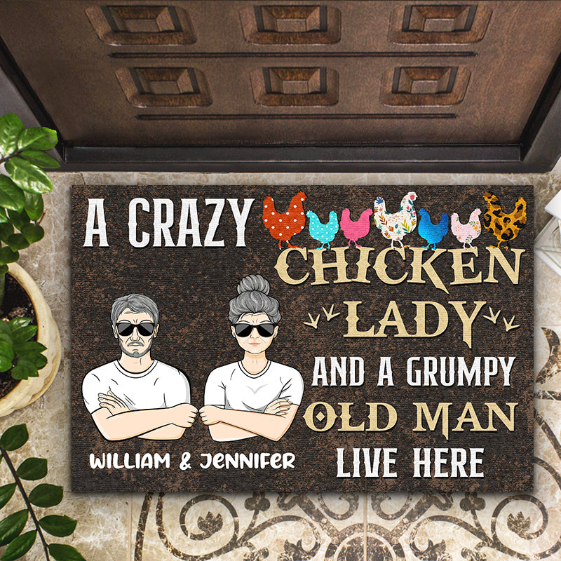 A Crazy Chicken Lady Live Here Farm Chicken - Personalized Custom Doormat