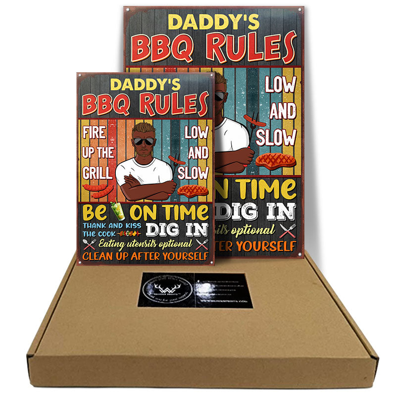 Grilling BBQ Rules Fire Up The Grill Dad Grandpa - Personalized Custom Classic Metal Signs
