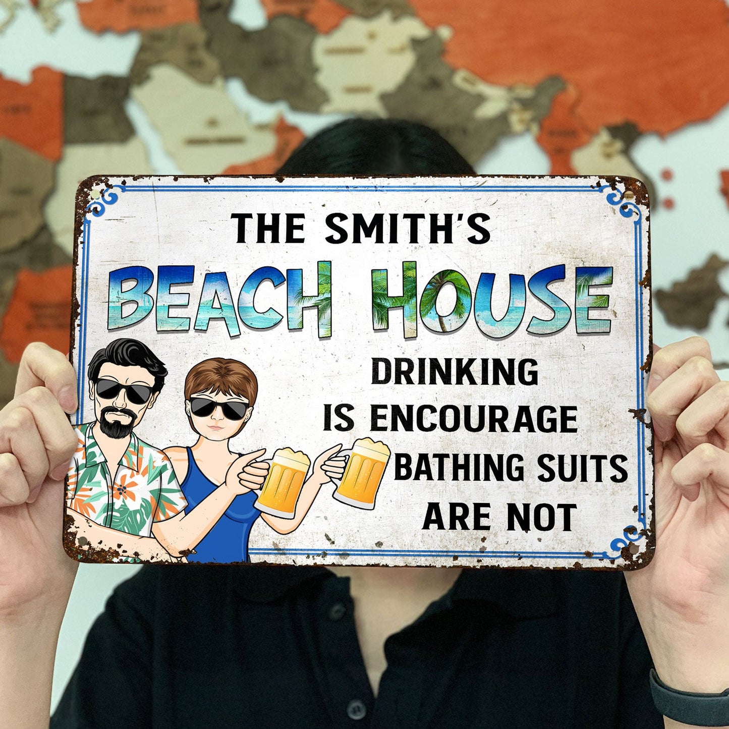 Couple Poolside Drinking Is Encourage - Personalized Classic Metal Signs