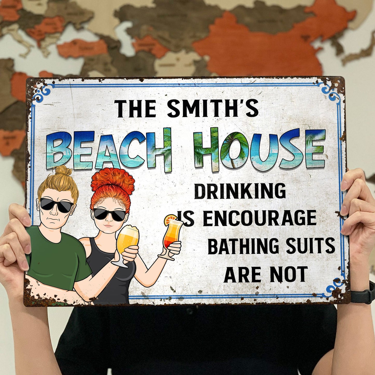 Couple Poolside Drinking Is Encourage - Personalized Classic Metal Signs