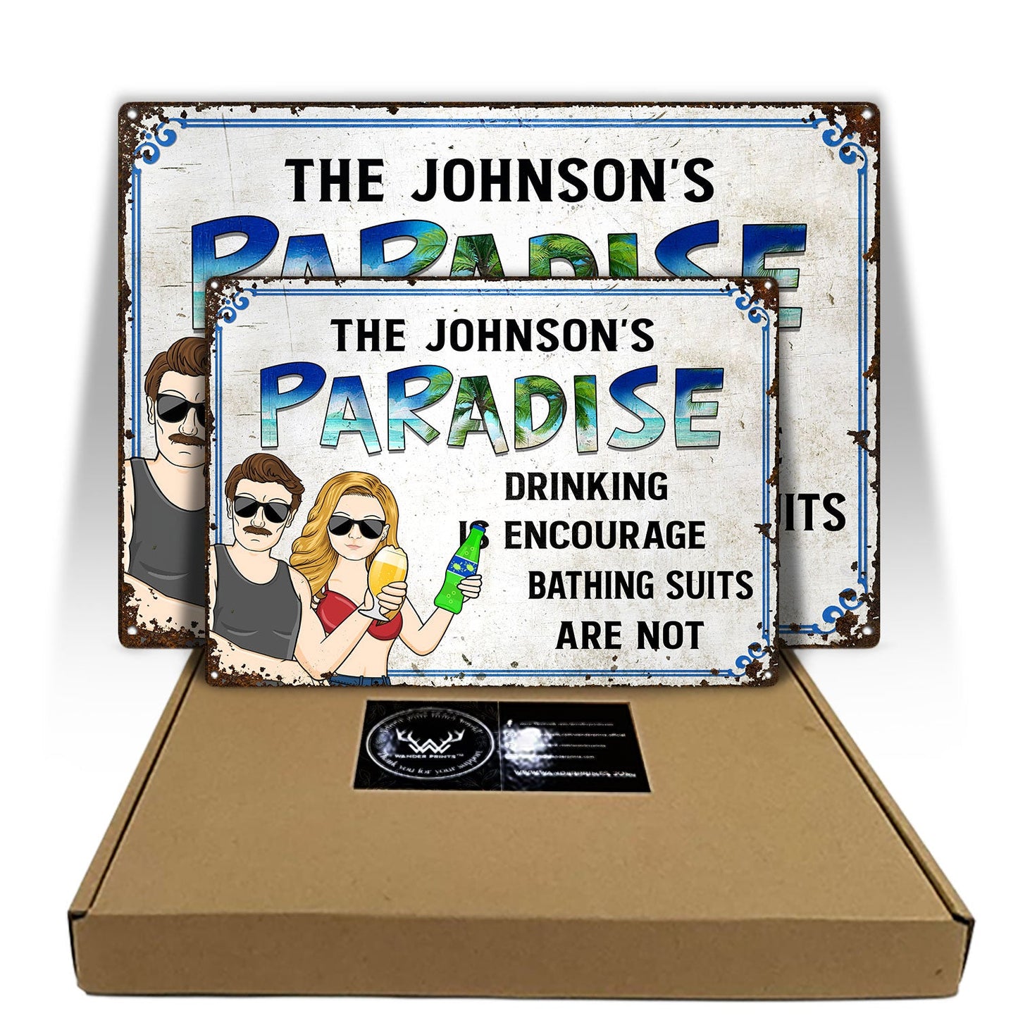 Couple Poolside Drinking Is Encourage - Personalized Classic Metal Signs