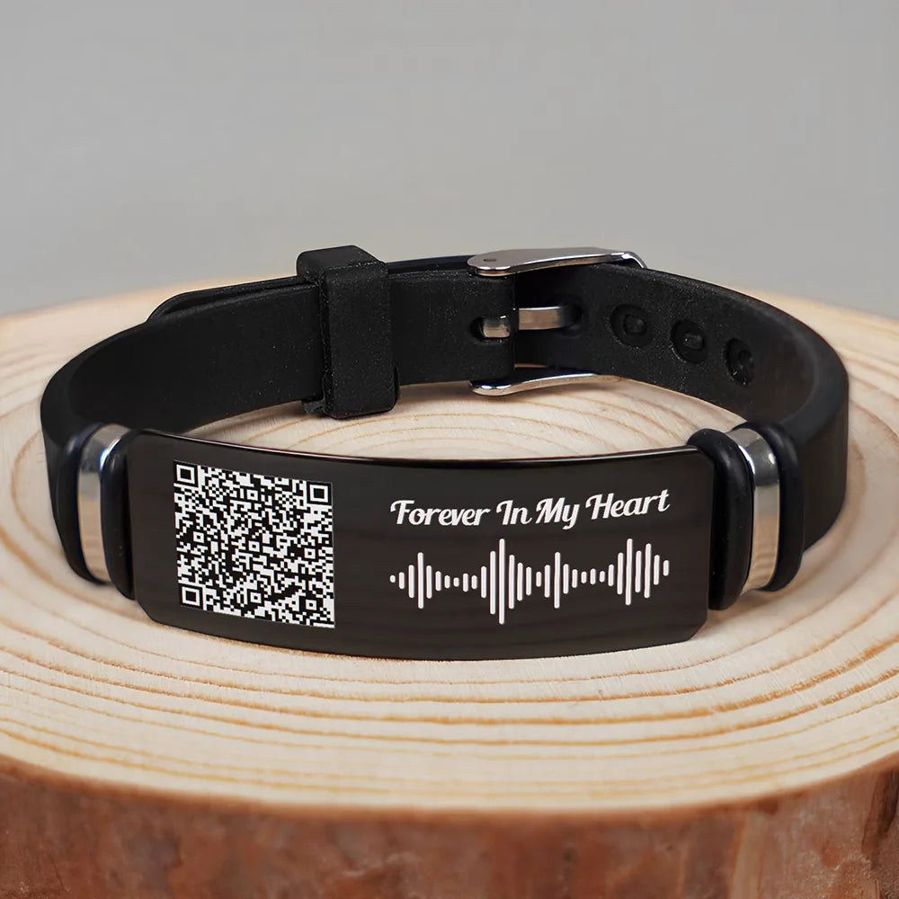 Memorial Voice Recording QR Code Forever In My Heart - Personalized Engraved Bracelet