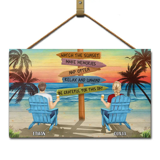 Couple Watch The Sunset Nap Often - Personalized Wood Rectangle Sign