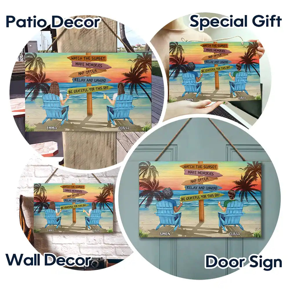 Couple Watch The Sunset Nap Often - Personalized Wood Rectangle Sign