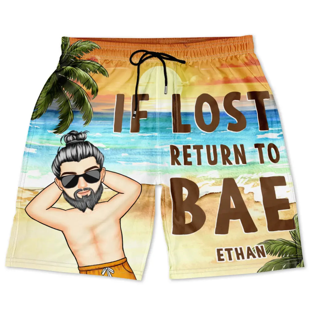 Couple Beach If Lost Return To Bae - Personalized Couple Beach Shorts