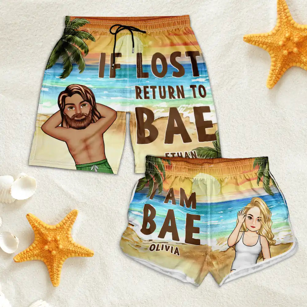 Couple Beach If Lost Return To Bae - Personalized Couple Beach Shorts