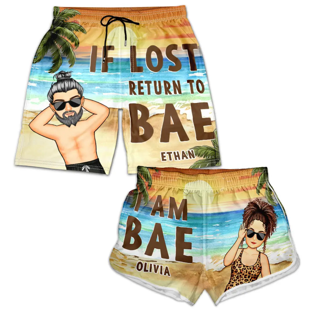 Couple Beach If Lost Return To Bae - Personalized Couple Beach Shorts