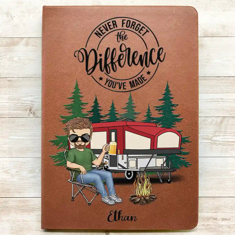 Camping And So The Adventure Begins - Personalized Leather Journal