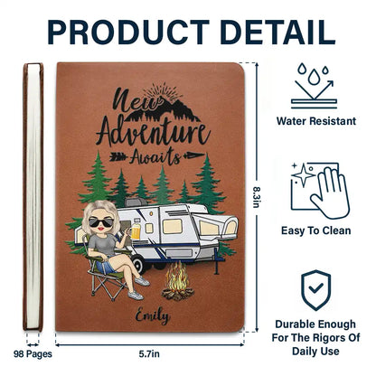 Camping And So The Adventure Begins - Personalized Leather Journal