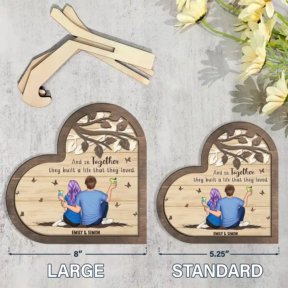 Couple And So Together They Built A Life - Personalized 2-Layered Wooden Plaque With Stand