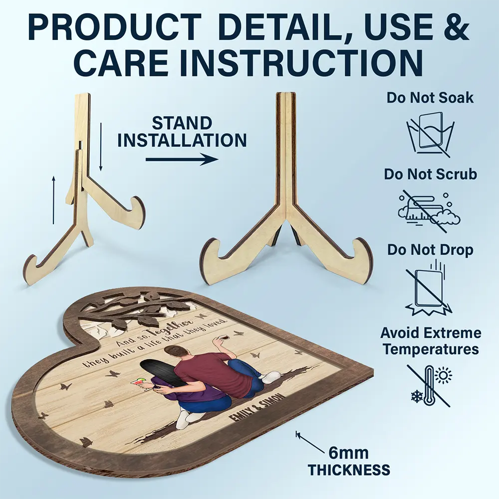 Couple And So Together They Built A Life - Personalized 2-Layered Wooden Plaque With Stand