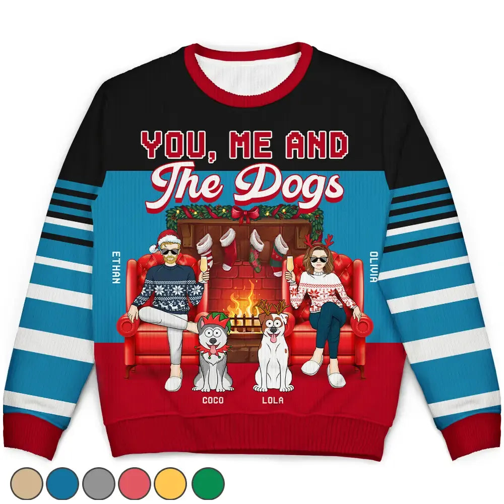 Fireplace You, Me And The Dog - Personalized Unisex Ugly Sweater