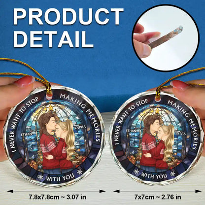 Christmas Couple Sideview Stained Glass Making Memories - Personalized Circle Glass Ornament