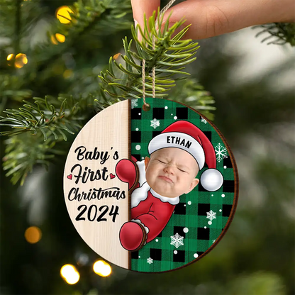 Custom Photo Christmas Santa Baby - Personalized 2-Layered Wooden Ornament