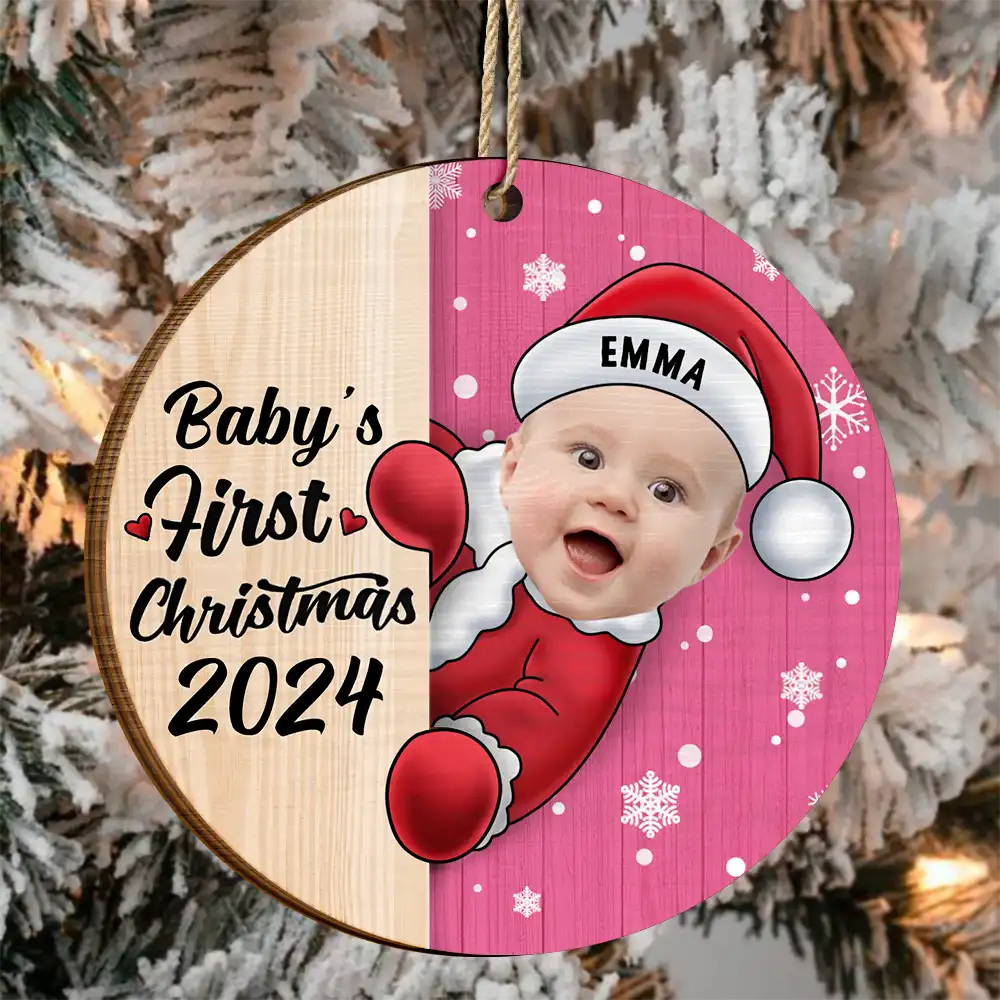 Custom Photo Christmas Santa Baby - Personalized 2-Layered Wooden Ornament