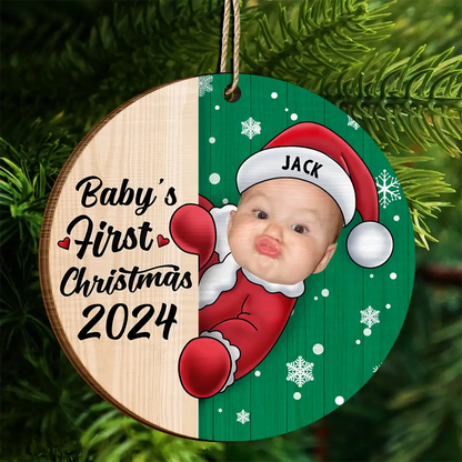 Custom Photo Christmas Santa Baby - Personalized 2-Layered Wooden Ornament