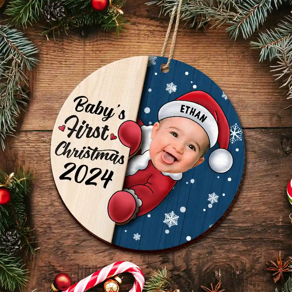 Custom Photo Christmas Santa Baby - Personalized 2-Layered Wooden Ornament