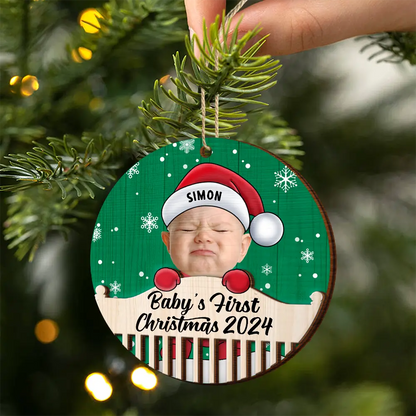 Custom Photo Christmas Baby Crib - Personalized 2-Layered Wooden Ornament