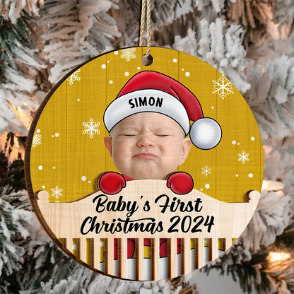 Custom Photo Christmas Baby Crib - Personalized 2-Layered Wooden Ornament