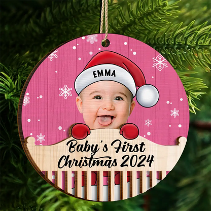 Custom Photo Christmas Baby Crib - Personalized 2-Layered Wooden Ornament