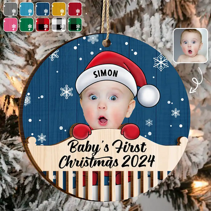 Custom Photo Christmas Santa Baby - Personalized 2-Layered Wooden Ornament