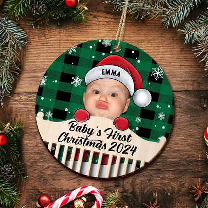 Custom Photo Christmas Baby Crib - Personalized 2-Layered Wooden Ornament