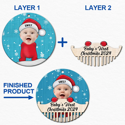 Custom Photo Christmas Baby Crib - Personalized 2-Layered Wooden Ornament