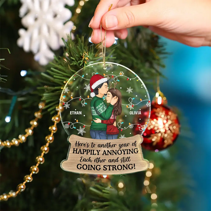 Couple Here's To Another Year Of Happily Annoying Each Other - Personalized Custom Shaped Acrylic Ornament