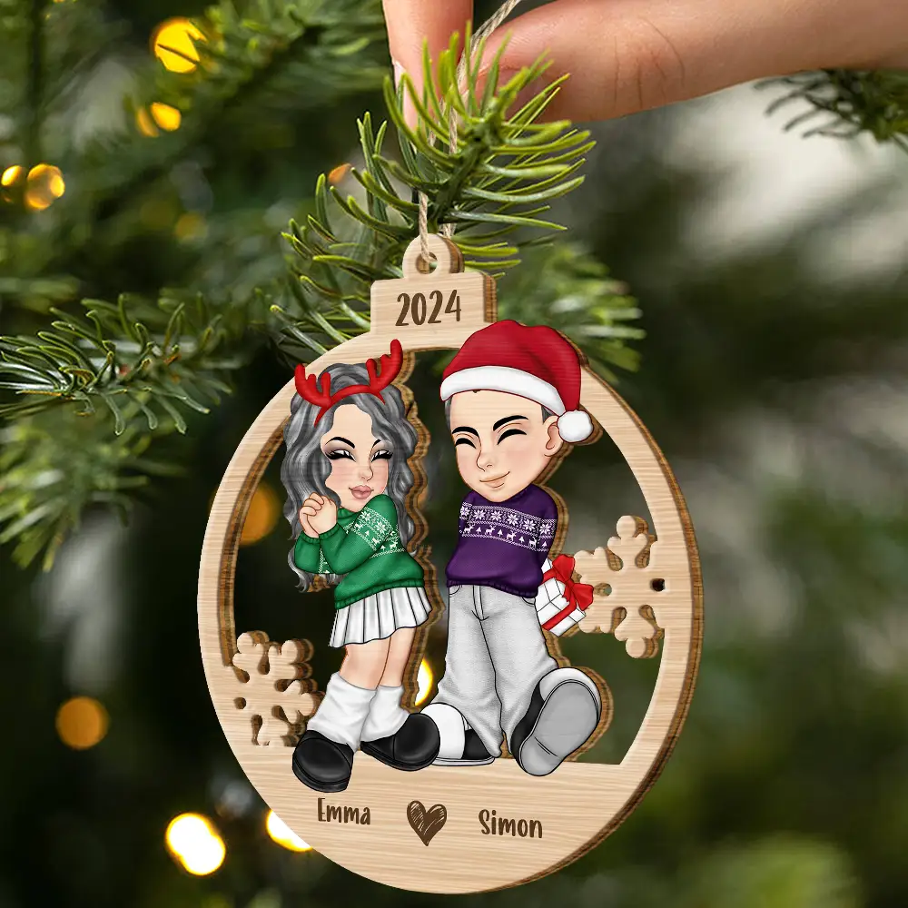 Christmas Couple Y2K - Personalized Wooden Cutout Ornament