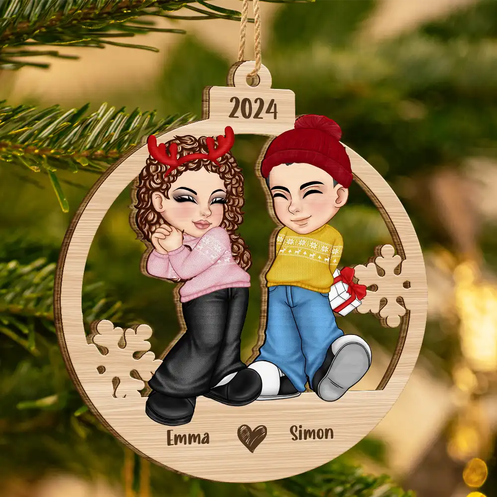 Christmas Couple Y2K - Personalized Wooden Cutout Ornament